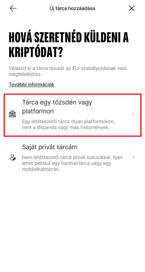 Tárca típus kiválasztása