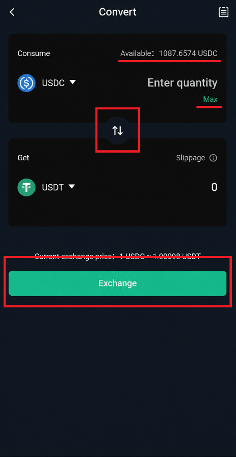 USDC → USDT Convert