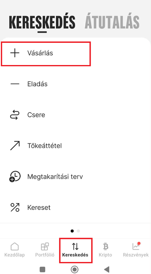 Bitpanda kereskedés menü